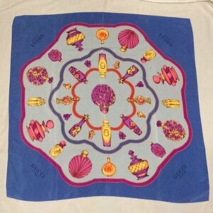 Vintage Gucci Floral Perfume Bottle Silk Scarf RARE